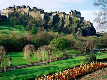 5 nights Cycling Historical Scotland Edinburgh & Fife. Edinburgh Castle with gardens in full bloom